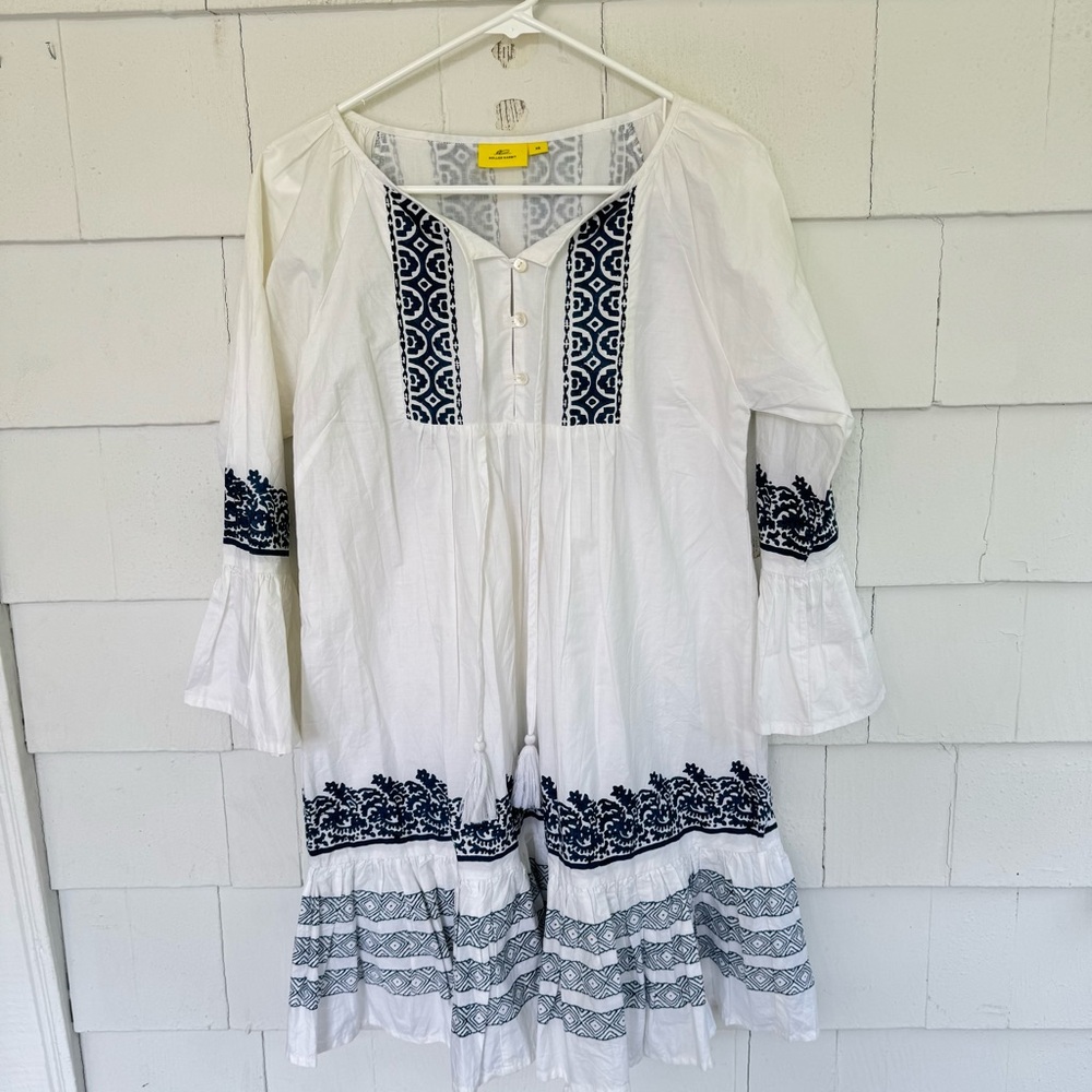 Roller Rabbit Mona Border Maricruz Dress Long Sleeve White Blue size XS - Picture 3 of 9